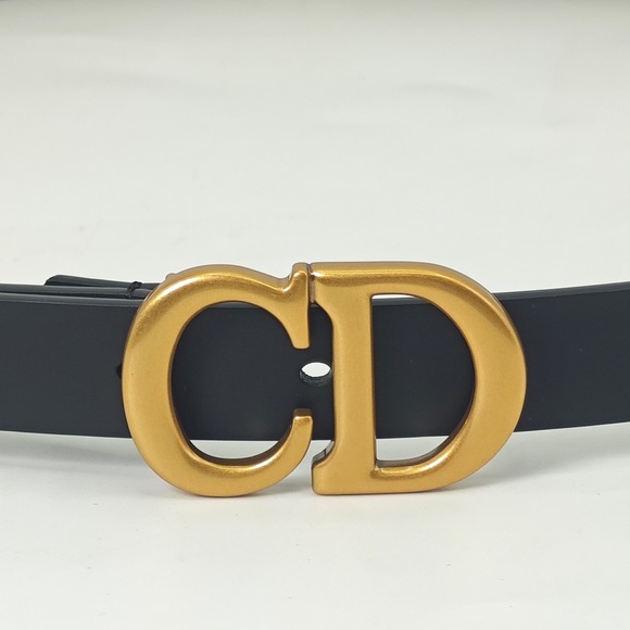 Dior Black Leather Belt with Gold CD Buckle - Picture 4 of 9